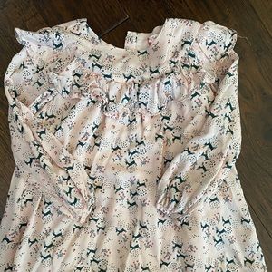 Reindeer and Holly dress.  3T. Pink with green and red accents.